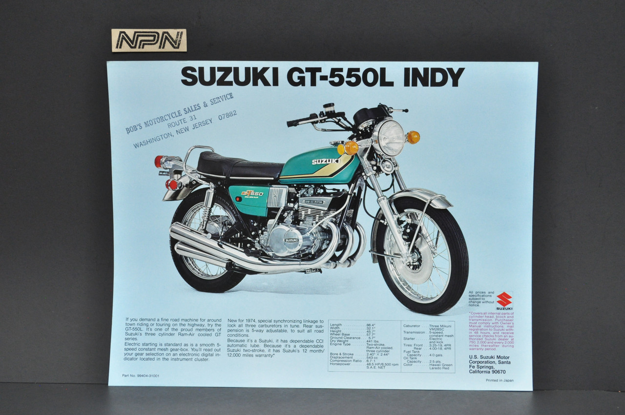 Vintage NOS 1974 Suzuki GT550 L Indy GT750 L LeMans Brochure Dealer Stamp OEM