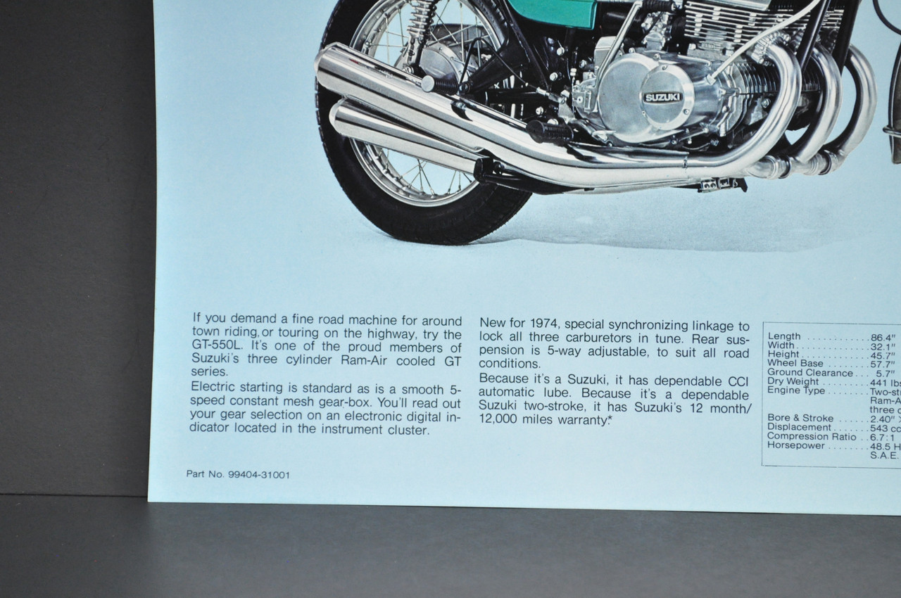Vintage NOS 1974 Suzuki GT550 L Indy GT750 L LeMans Brochure Dealer Stamp OEM