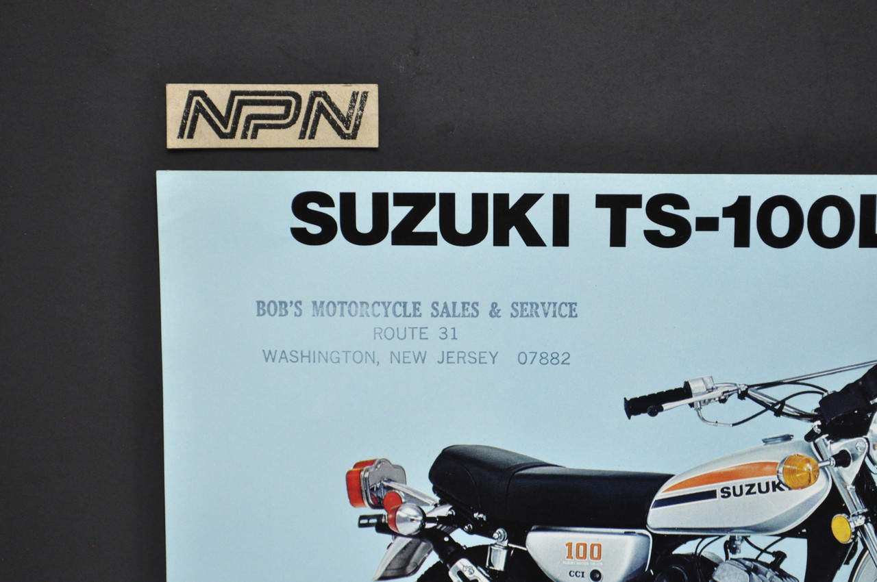 Vintage NOS 1974 Suzuki TS100 L Honcho TC100 L Blazer Brochure Dealer Stamp OEM