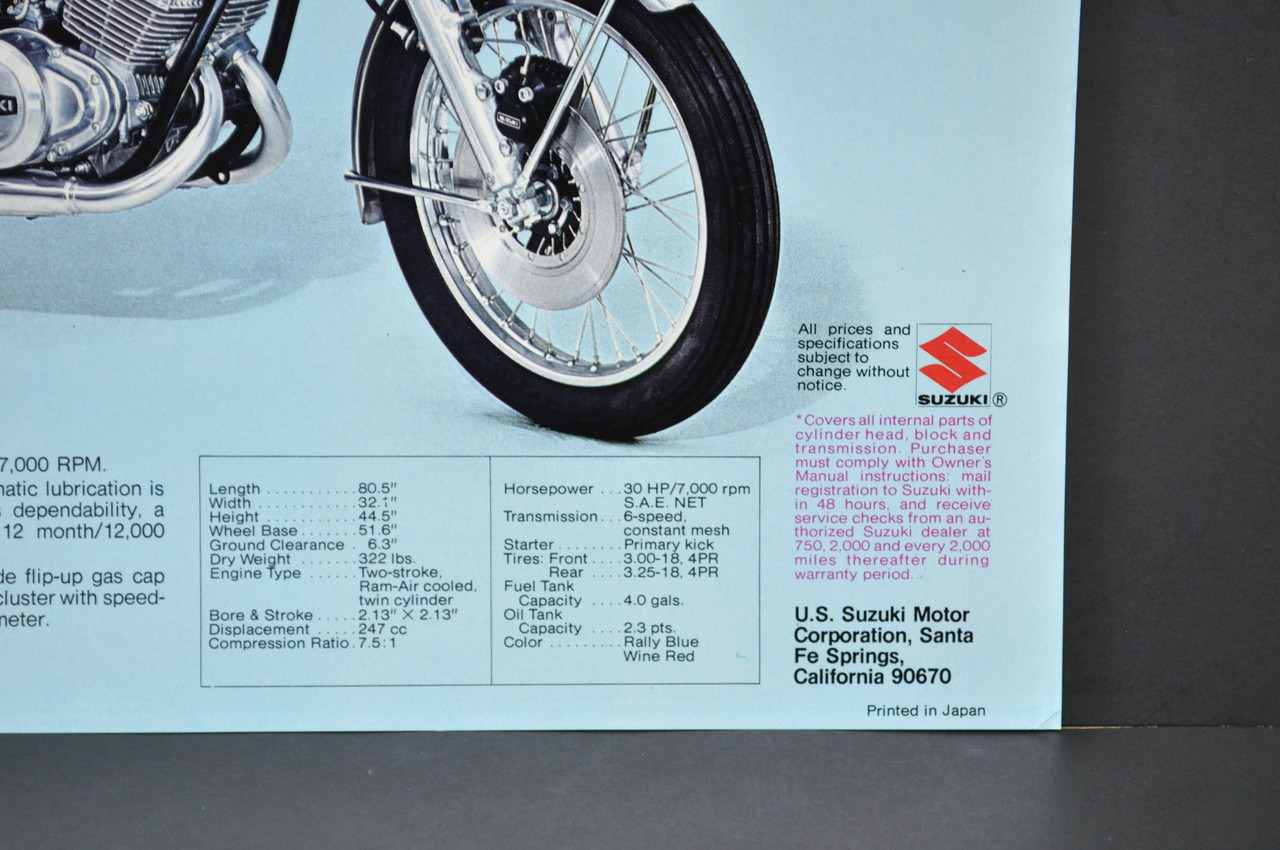 Vintage NOS 1974 Suzuki GT185 L Adventurer GT250 L Hustler Brochure Specs OEM