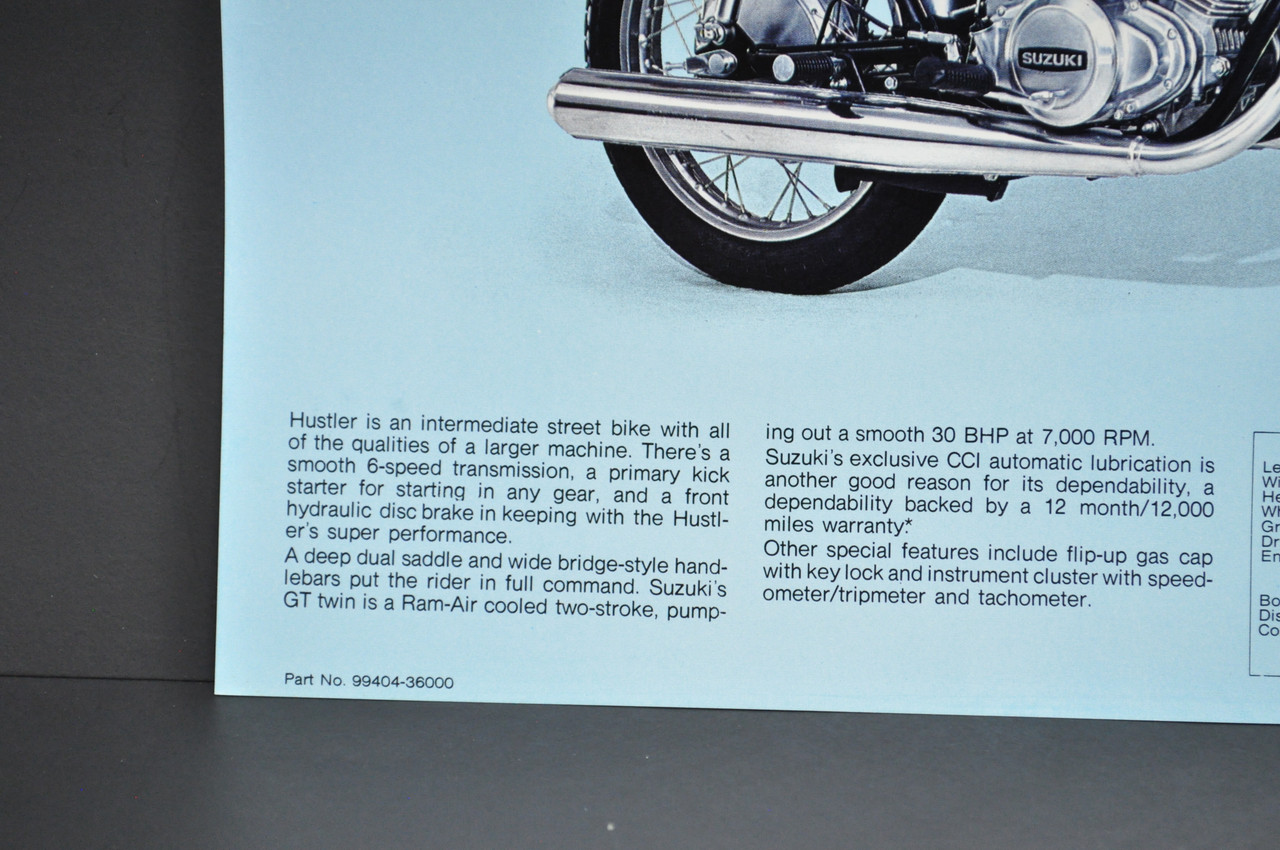 Vintage NOS 1974 Suzuki GT185 L Adventurer GT250 L Hustler Brochure Specs OEM