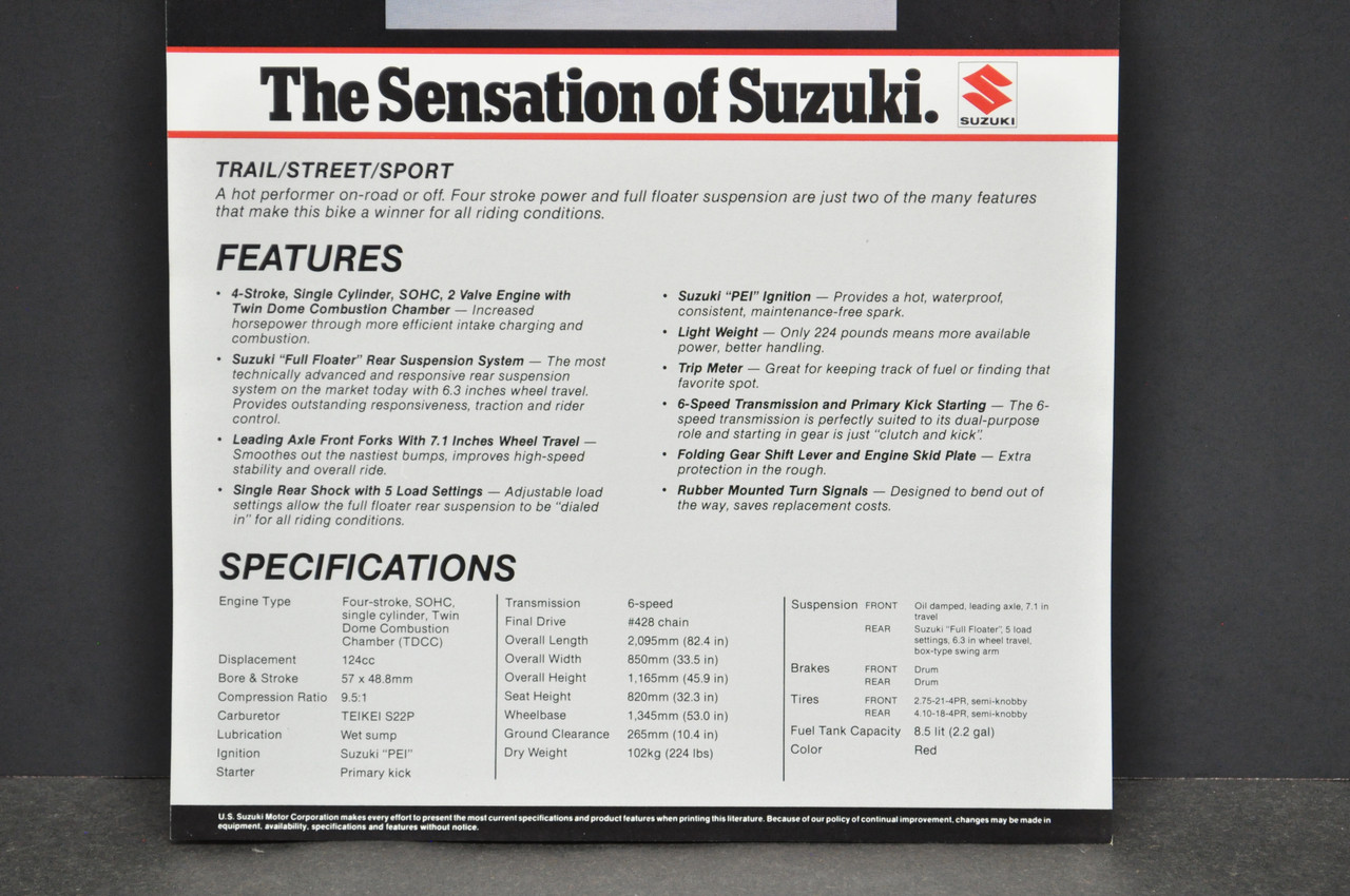 Vintage NOS 1983 Suzuki SP125 Motorcycle Brochure Dealer Spec Sheet OEM