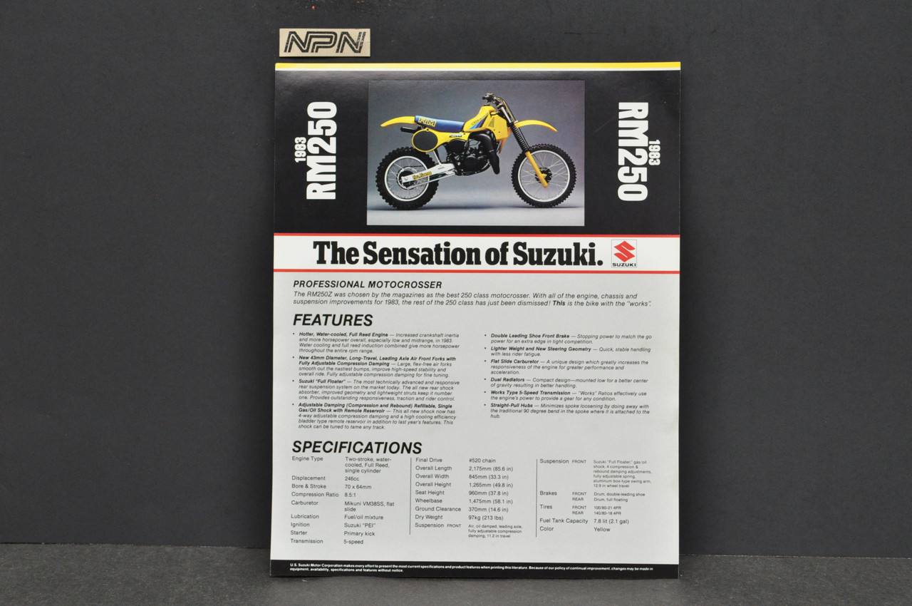 Vintage NOS 1983 Suzuki RM250 Motorcycle Brochure Dealer Spec Sheet OEM