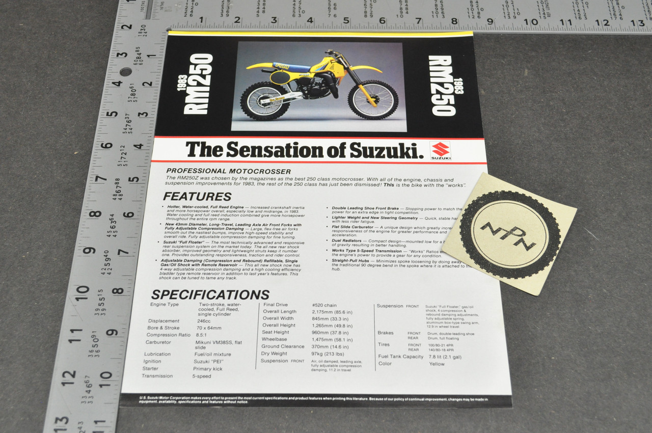 Vintage NOS 1983 Suzuki RM250 Motorcycle Brochure Dealer Spec Sheet OEM