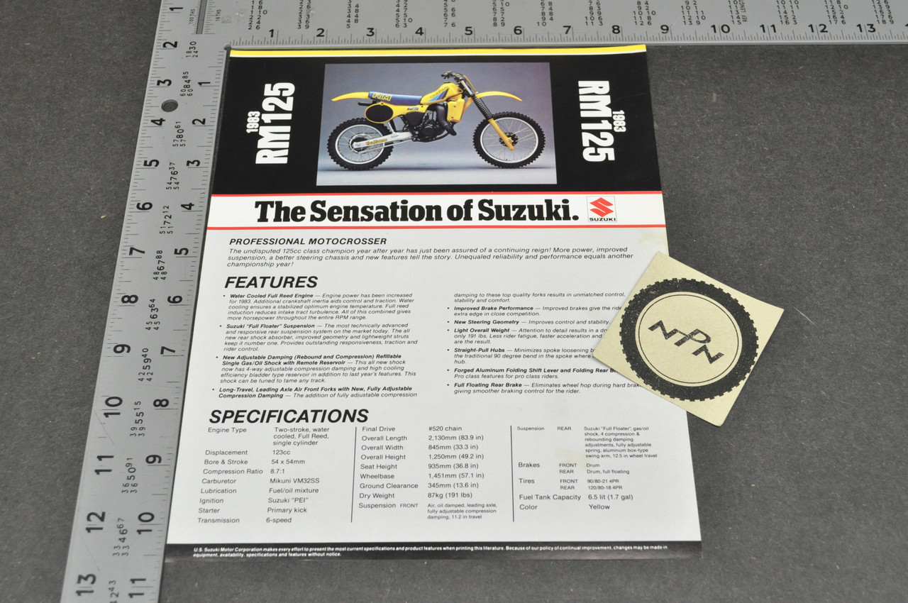 Vintage NOS 1983 Suzuki RM125 Motorcycle Brochure Dealer Spec Sheet OEM