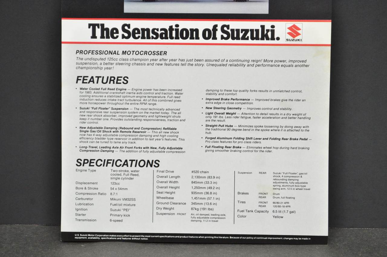 Vintage NOS 1983 Suzuki RM125 Motorcycle Brochure Dealer Spec Sheet OEM