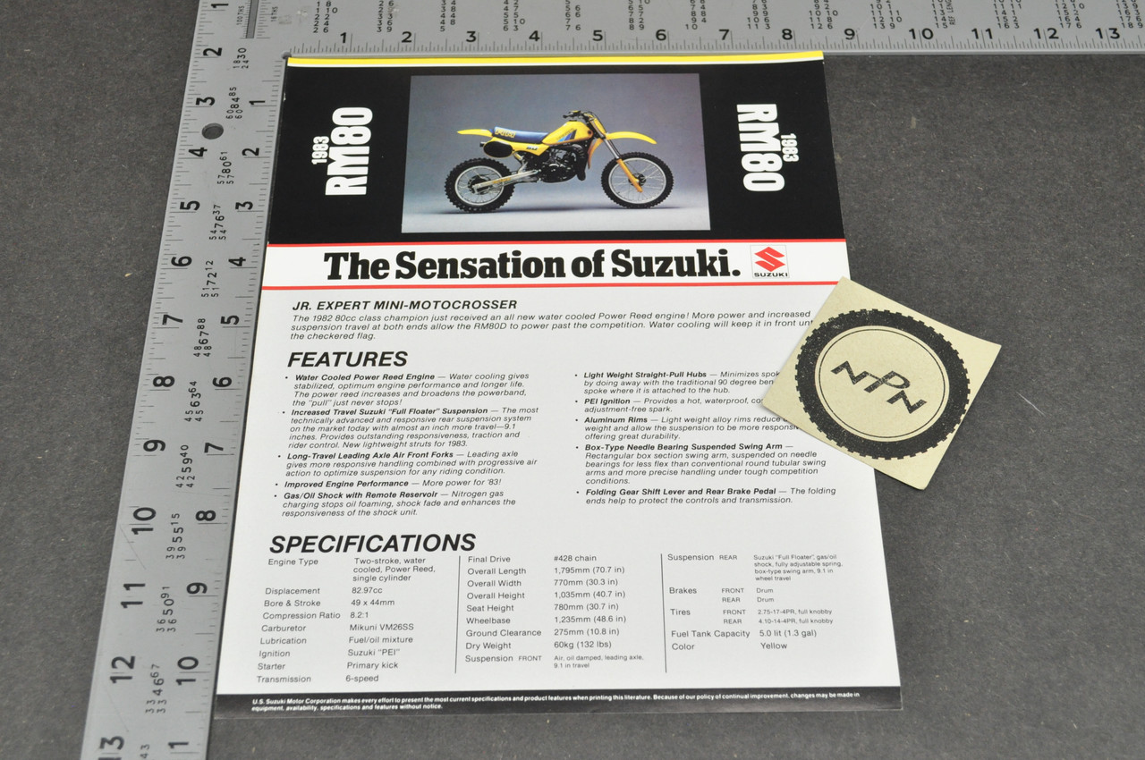 Vintage NOS 1983 Suzuki RM80 Motorcycle Brochure Dealer Spec Sheet OEM
