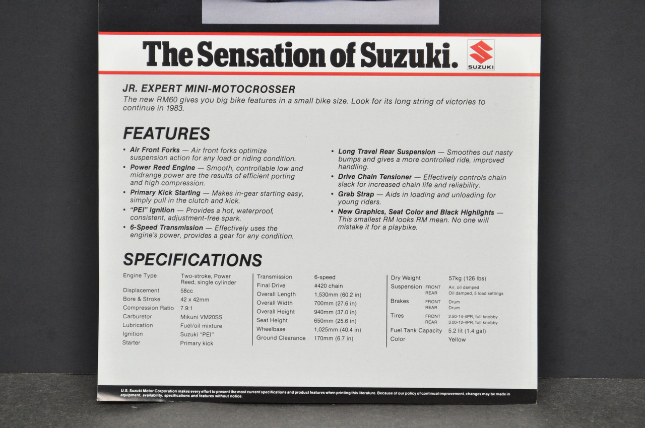 Vintage NOS 1983 Suzuki RM60 Motorcycle Brochure Dealer Spec Sheet OEM