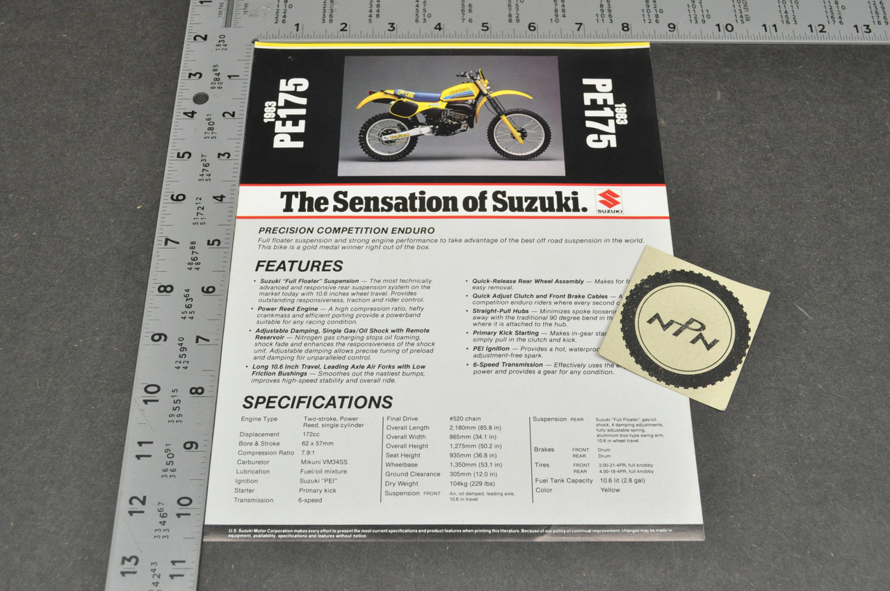 Vintage NOS 1983 Suzuki PE175 Motorcycle Brochure Dealer Spec Sheet OEM