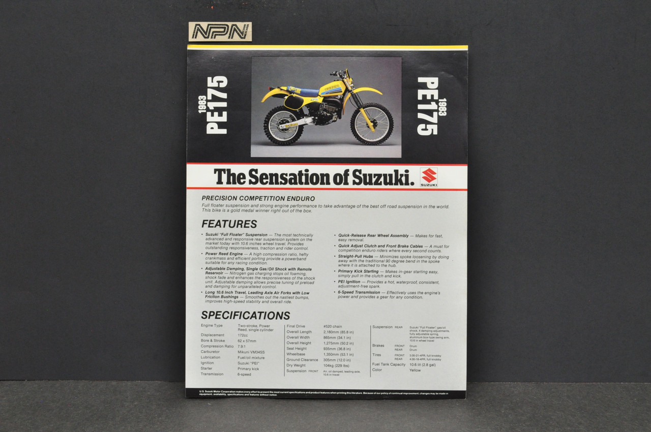Vintage NOS 1983 Suzuki PE175 Motorcycle Brochure Dealer Spec Sheet OEM