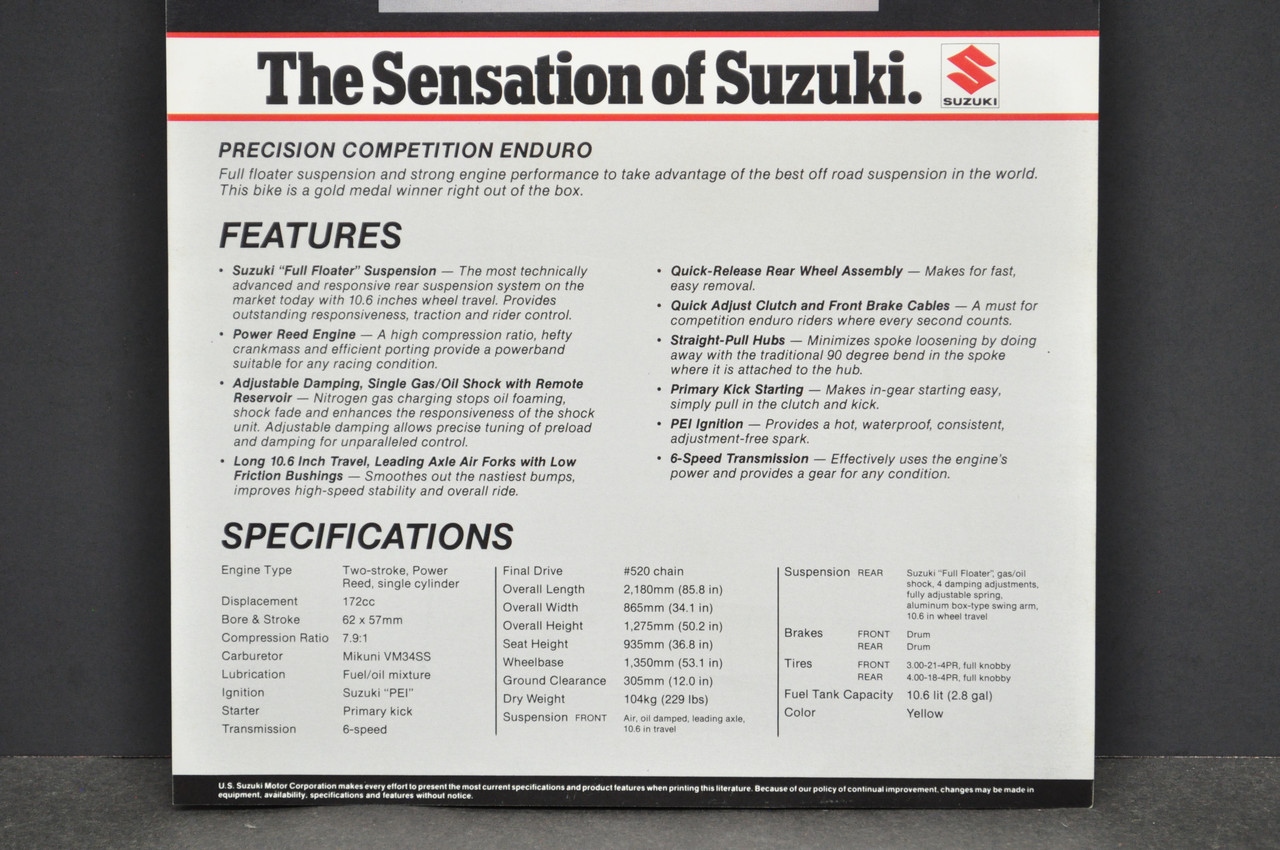 Vintage NOS 1983 Suzuki PE175 Motorcycle Brochure Dealer Spec Sheet OEM