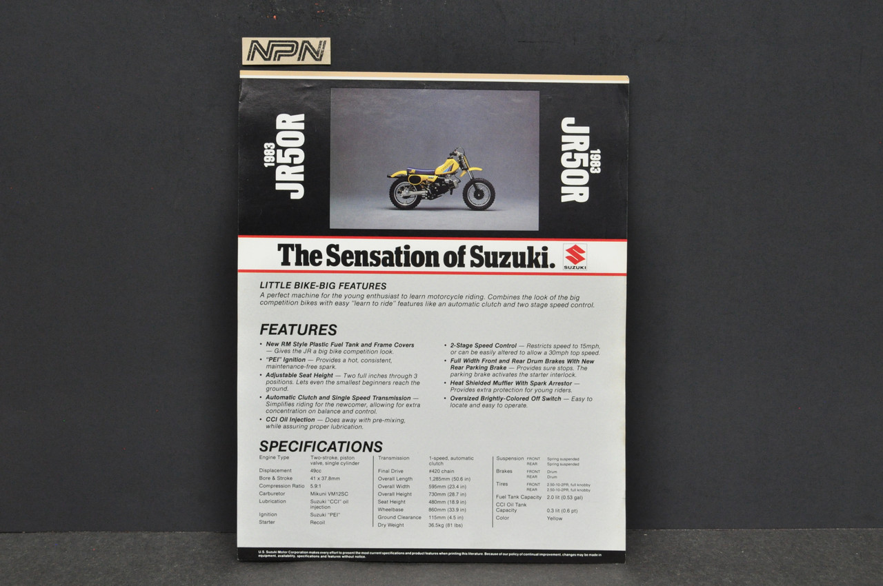 Vintage NOS 1983 Suzuki JR50 R Motorcycle Brochure Dealer Spec Sheet OEM
