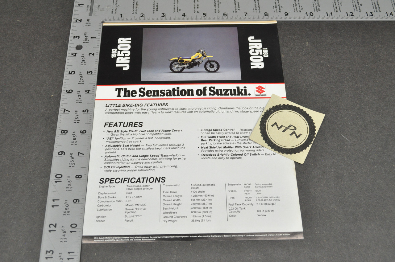 Vintage NOS 1983 Suzuki JR50 R Motorcycle Brochure Dealer Spec Sheet OEM