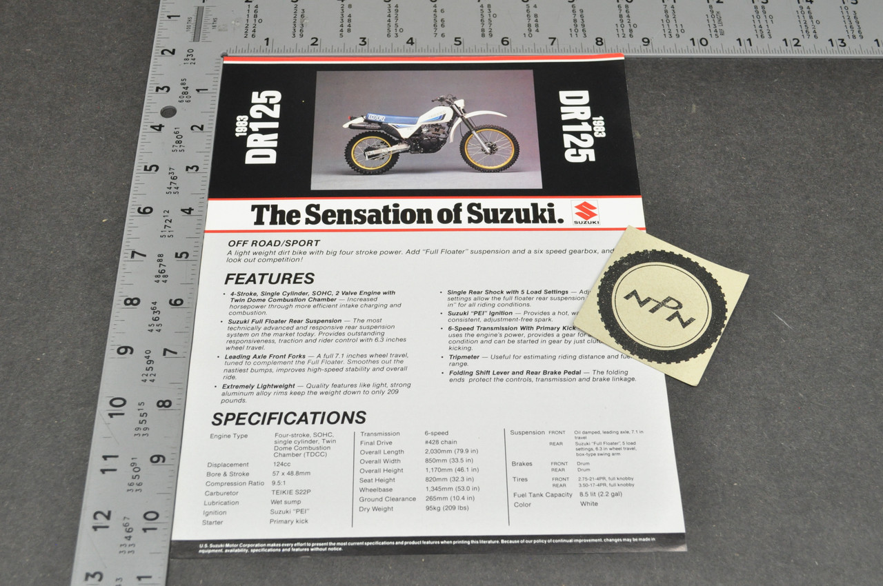Vintage NOS 1983 Suzuki DR125 Motorcycle Brochure Dealer Spec Sheet OEM