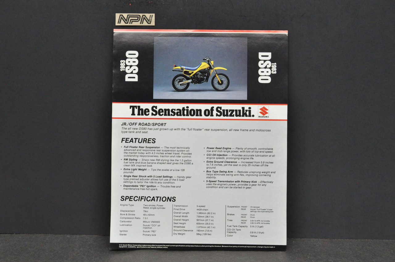 Vintage NOS 1983 Suzuki DS80 Motorcycle Brochure Dealer Spec Sheet OEM