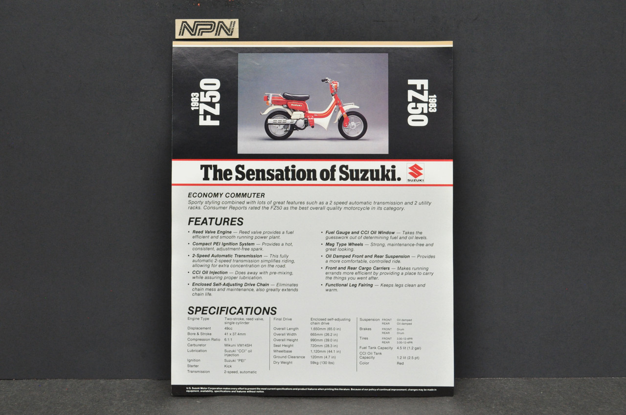 Vintage NOS 1983 Suzuki FZ50 Rascal Moped Brochure Dealer Spec Sheet OEM