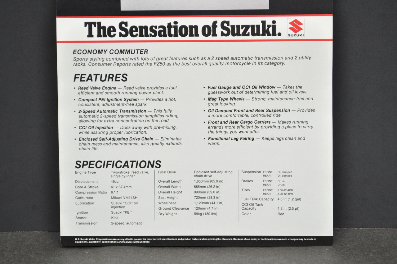 Vintage NOS 1983 Suzuki FZ50 Rascal Moped Brochure Dealer Spec Sheet OEM