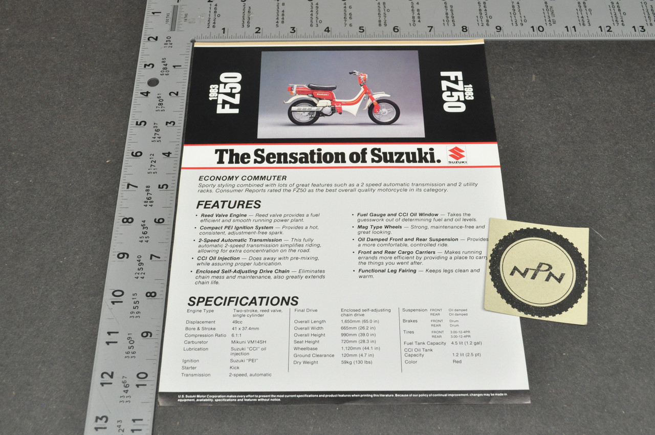 Vintage NOS 1983 Suzuki FZ50 Rascal Moped Brochure Dealer Spec Sheet OEM