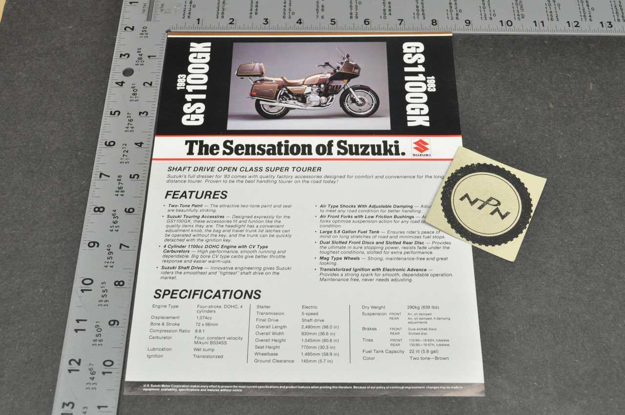 Vintage NOS 1983 Suzuki GS1100 GK Motorcycle Brochure OEM Dealer Spec Sheet