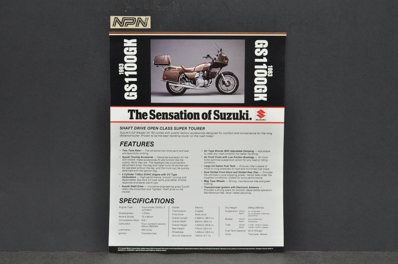 Vintage NOS 1983 Suzuki GS1100 GK Motorcycle Brochure OEM Dealer Spec Sheet