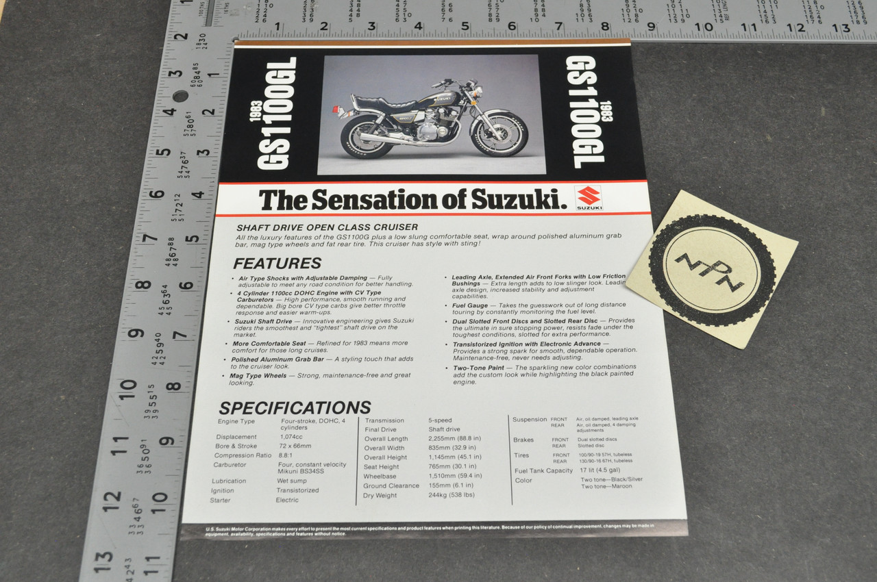 Vintage NOS 1983 Suzuki GS1100 GL Motorcycle Brochure Dealer Spec Sheet OEM