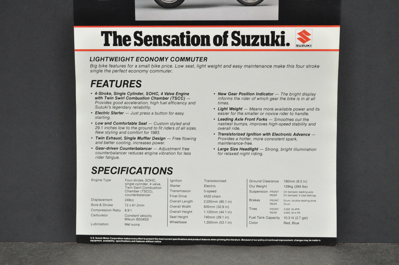 Vintage NOS 1983 Suzuki GN250 Motorcycle Brochure Dealer Spec Sheet OEM