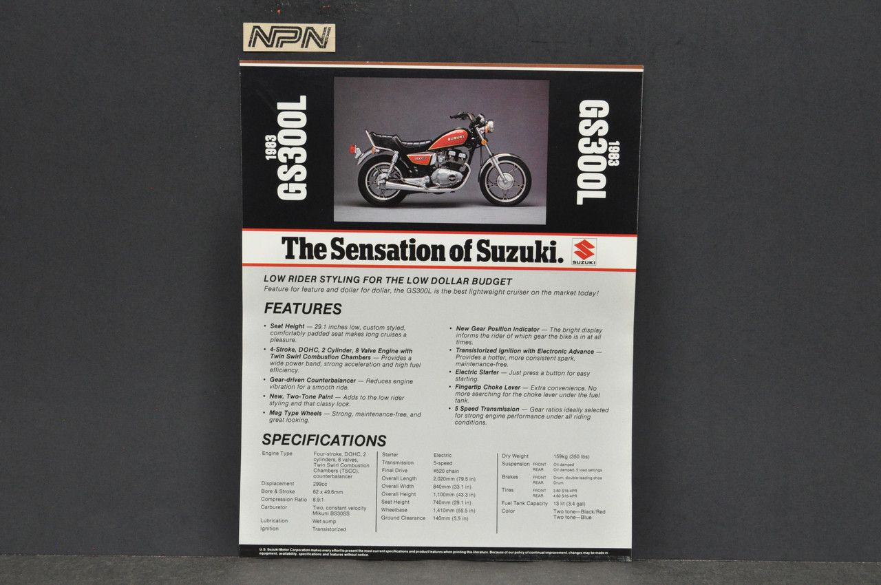 Vintage NOS 1983 Suzuki GS300 L Motorcycle Brochure Dealer Spec Sheet OEM