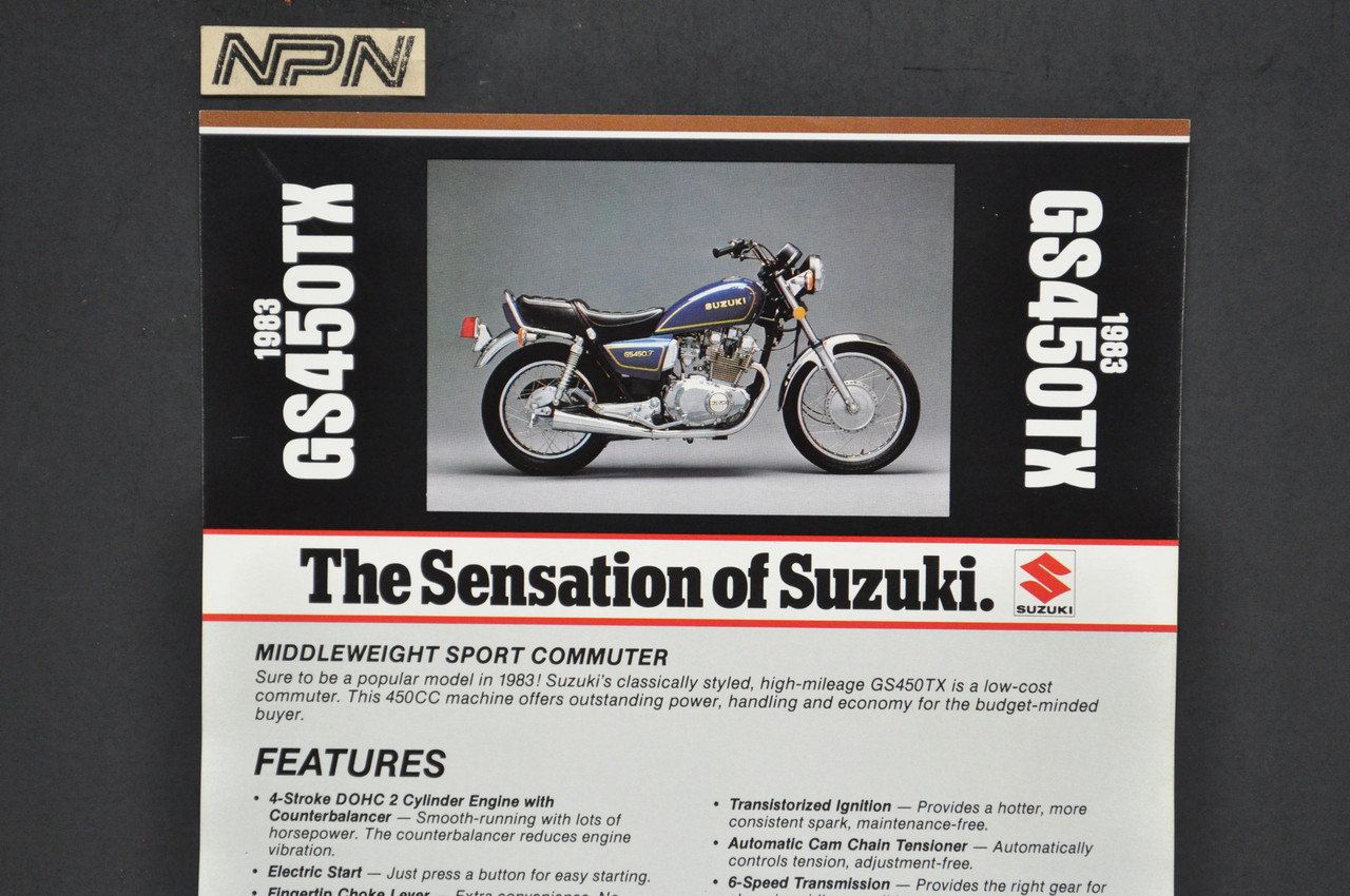 Vintage NOS 1983 Suzuki GS450 TX Motorcycle Brochure Dealer Spec Sheet OEM