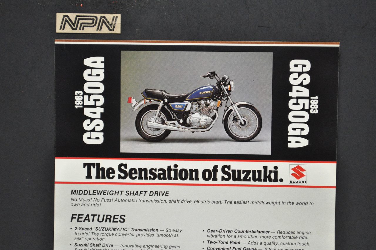 Vintage NOS 1983 Suzuki GS450 GA Motorcycle Brochure Dealer Spec Sheet OEM