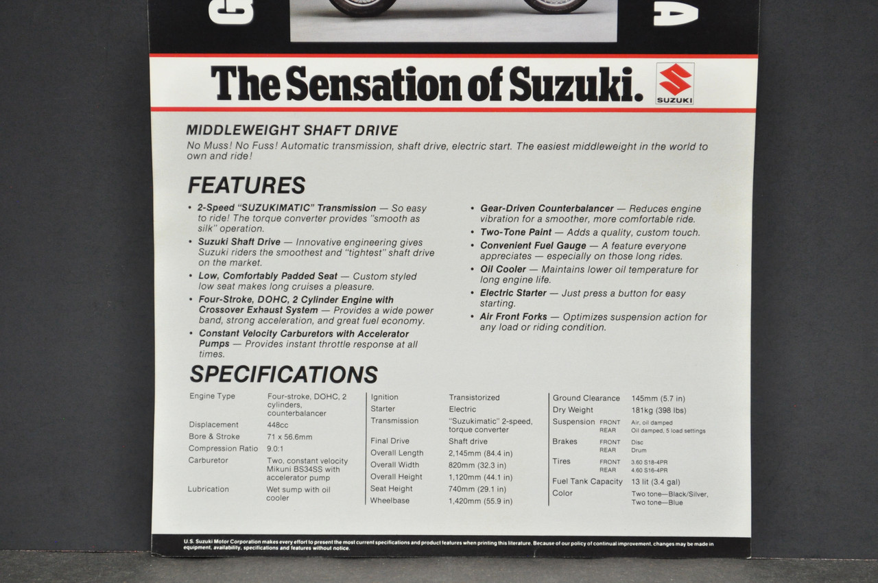 Vintage NOS 1983 Suzuki GS450 GA Motorcycle Brochure Dealer Spec Sheet OEM