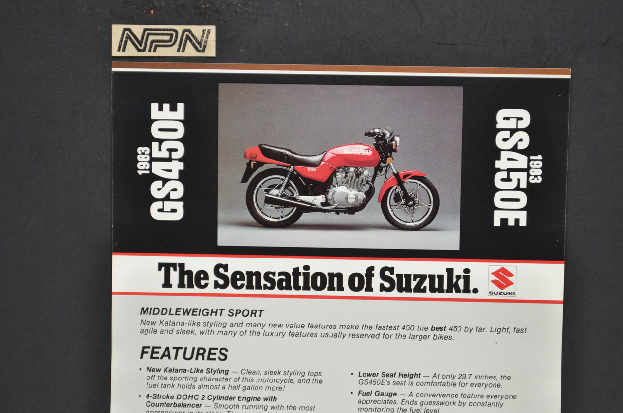 Vintage NOS 1983 Suzuki GS450 E Motorcycle Brochure Dealer Spec Sheet OEM