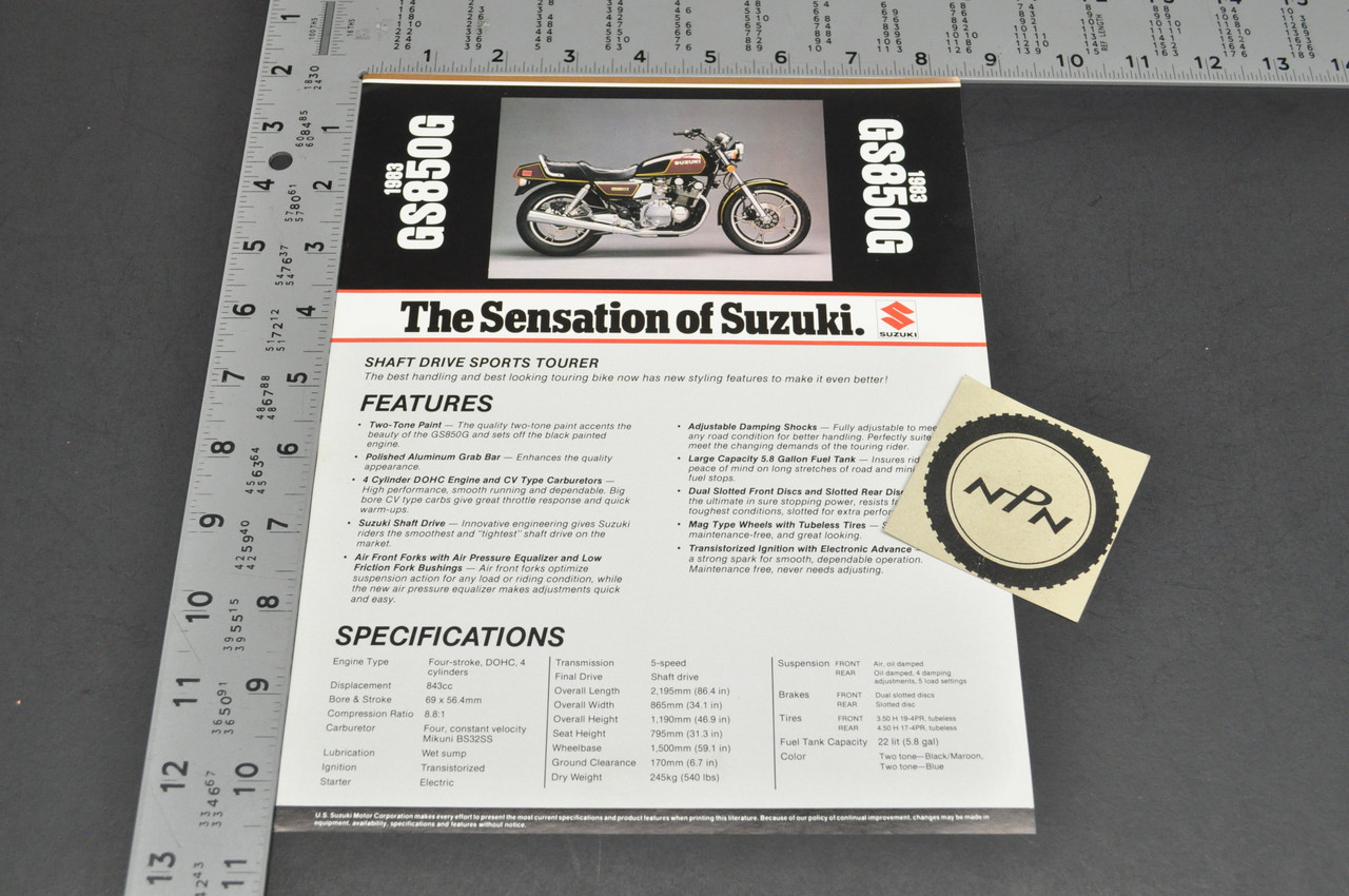 Vintage NOS 1983 Suzuki GS850 G Motorcycle Brochure Dealer Spec Sheet OEM