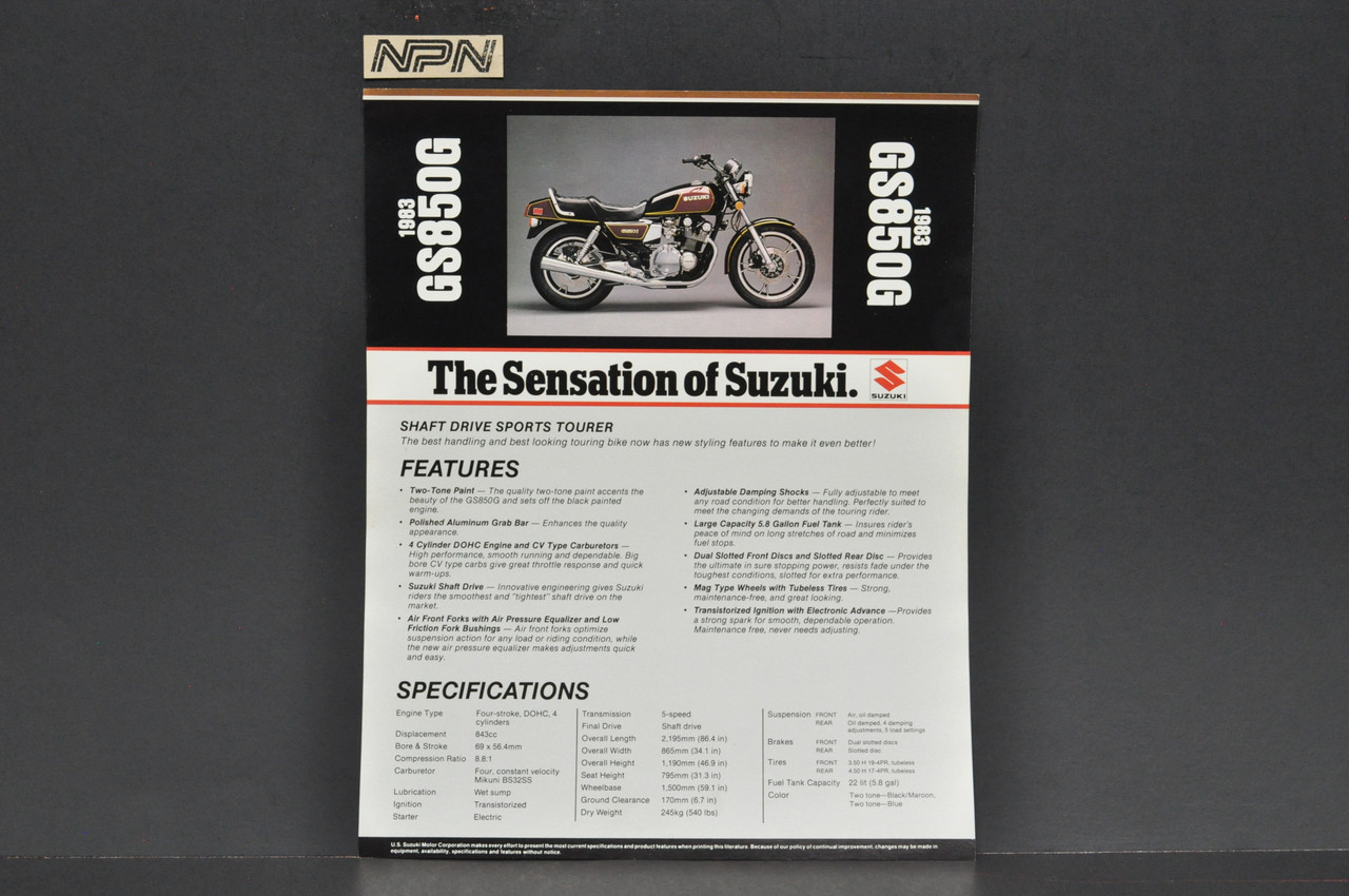 Vintage NOS 1983 Suzuki GS850 G Motorcycle Brochure Dealer Spec Sheet OEM