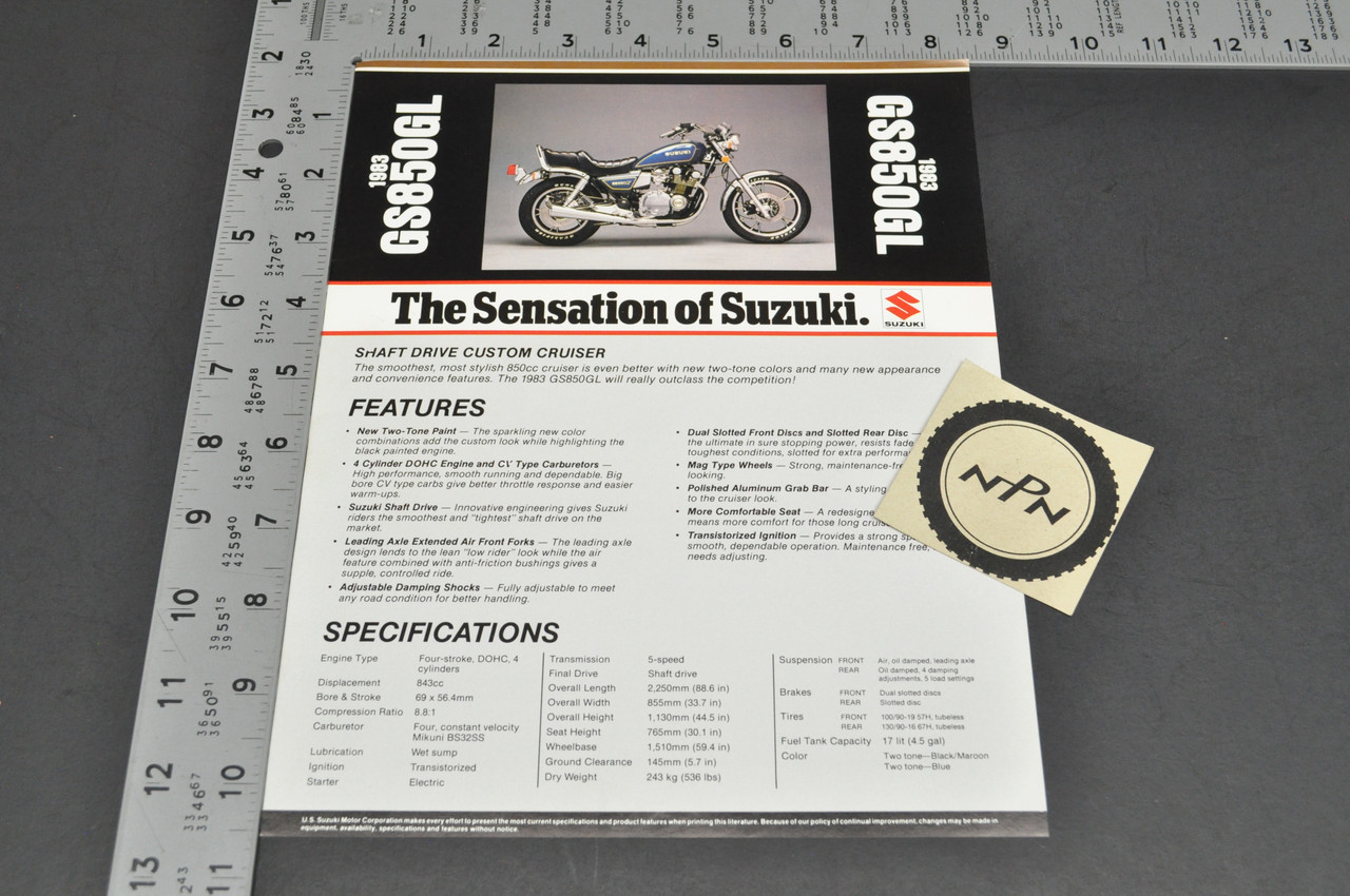 Vintage NOS 1983 Suzuki GS750 ES Motorcycle Brochure Dealer Spec Sheet OEM
