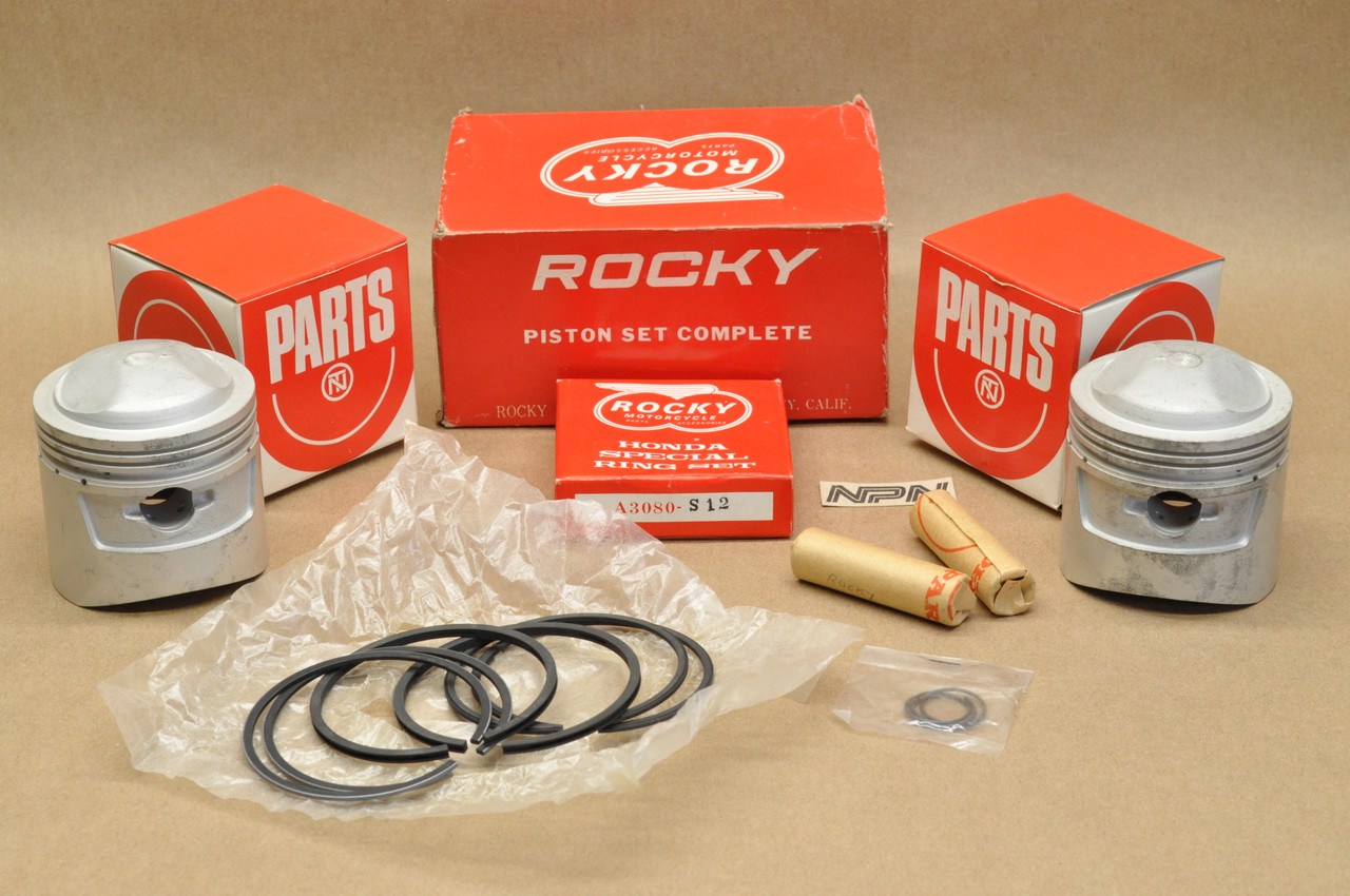 NOS Honda CB77 Rocky Big Bore 3.00 mm Oversize Piston, Ring, Pin & Clip Set S-12