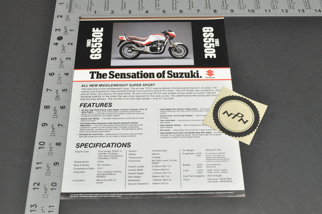 Vintage NOS 1983 Suzuki GS550 E Motorcycle Brochure Dealer Spec Sheet