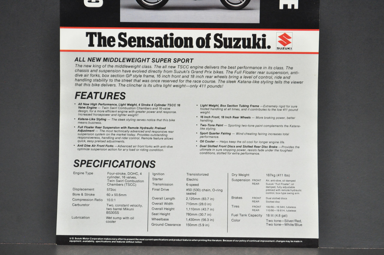 Vintage NOS 1983 Suzuki GS550 E Motorcycle Brochure Dealer Spec Sheet