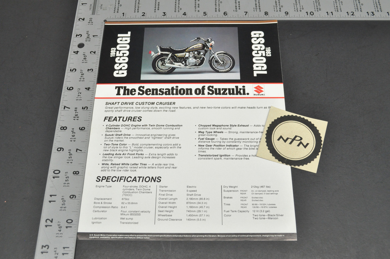Vintage NOS 1983 Suzuki GS650 GL Motorcycle Brochure Dealer Spec Sheet OEM