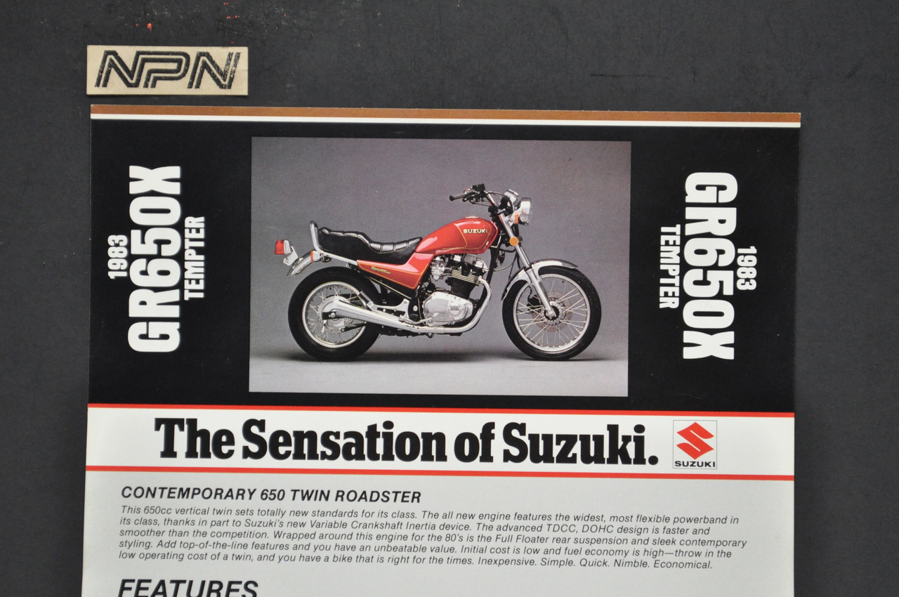 Vintage NOS 1983 Suzuki GR650 X Tempter Motorcycle Brochure Dealer Spec Sheet