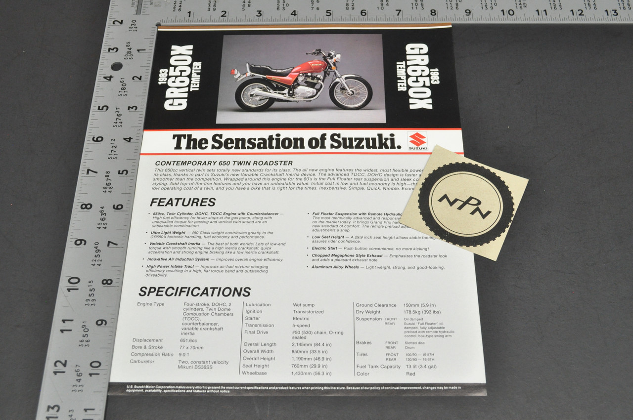 Vintage NOS 1983 Suzuki GR650 X Tempter Motorcycle Brochure Dealer Spec Sheet