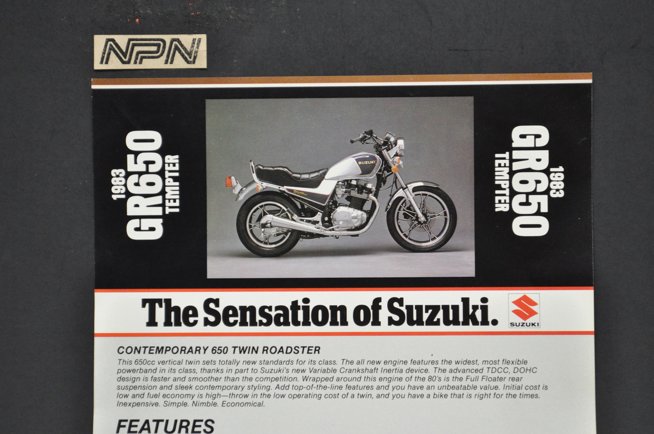 Vintage NOS 1983 Suzuki GR650 Tempter Motorcycle Brochure Dealer Spec Sheet