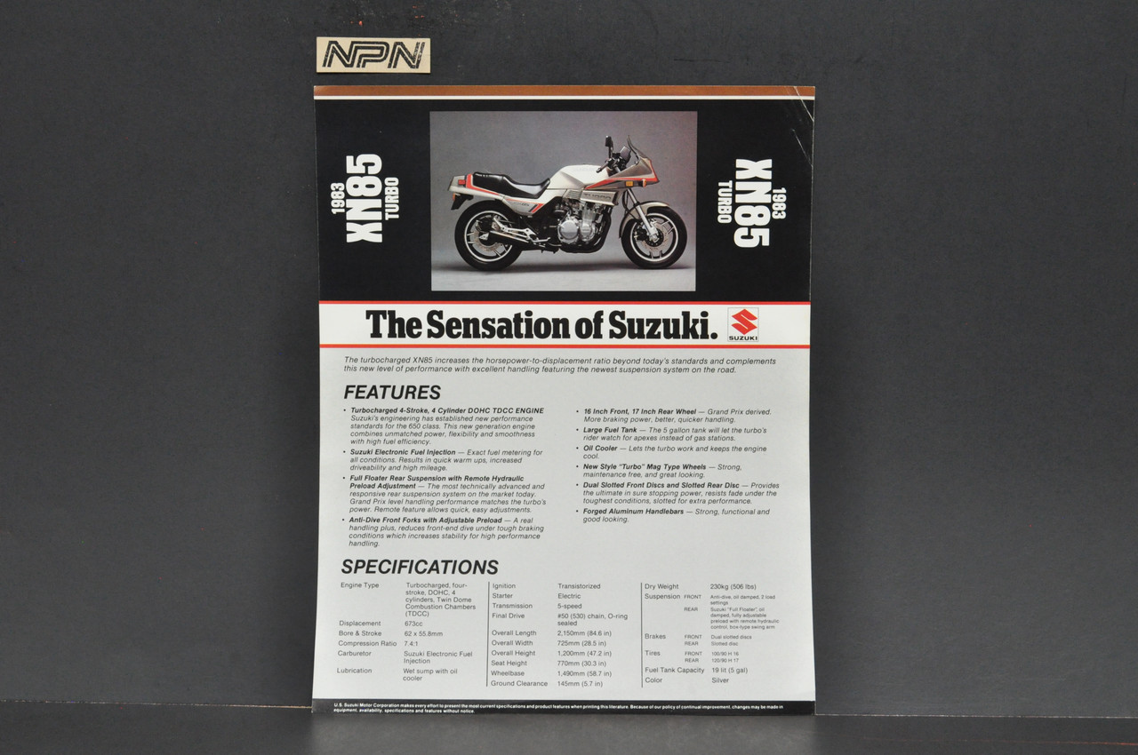 Vintage NOS 1983 Suzuki XN85 Turbo Motorcycle Brochure Dealer Spec Sheet READ