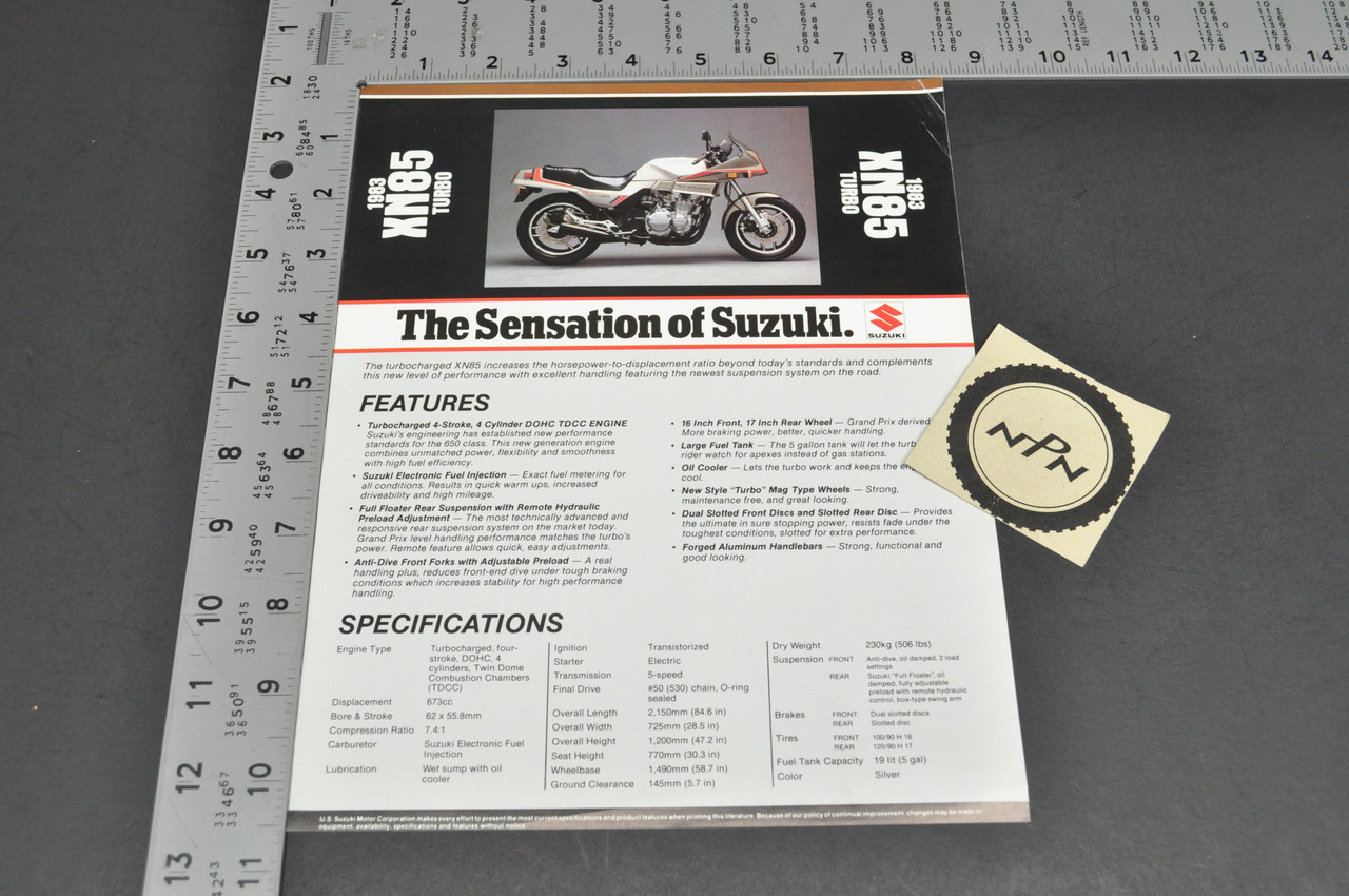 Vintage NOS 1983 Suzuki XN85 Turbo Motorcycle Brochure Dealer Spec Sheet READ