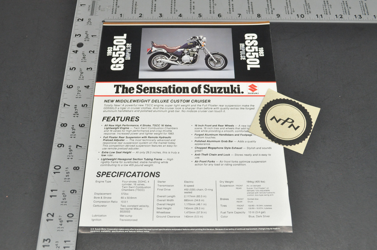 VTG NOS 1983 Suzuki GS550 L Impulse Motorcycle Brochure Dealer Spec Sheet READ