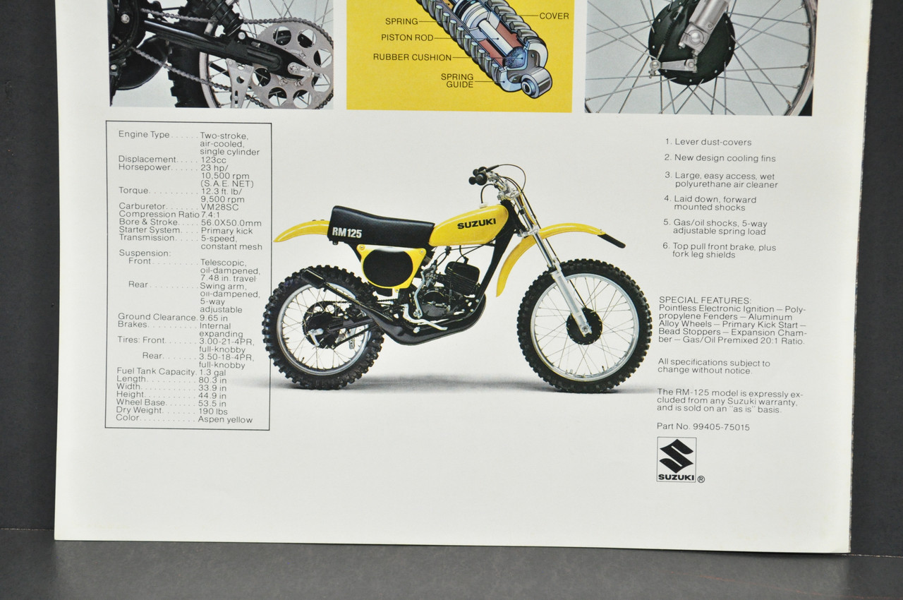 Vintage NOS 1975 Suzuki RM125 Motocross Brochure Motorcycle Dealer Specs OEM