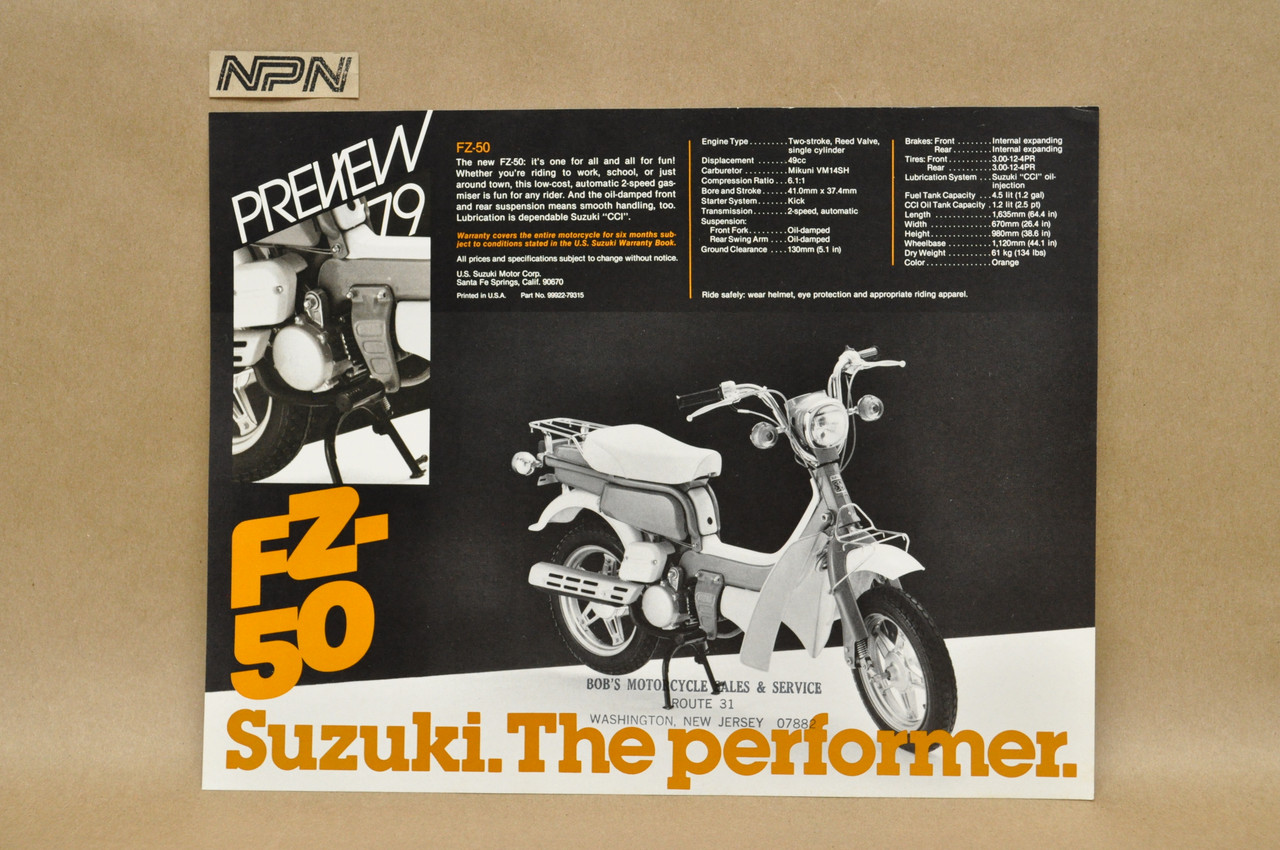 Vintage NOS 1979 Suzuki FZ50 Moped Brochure Motorcycle Dealer Specs OEM