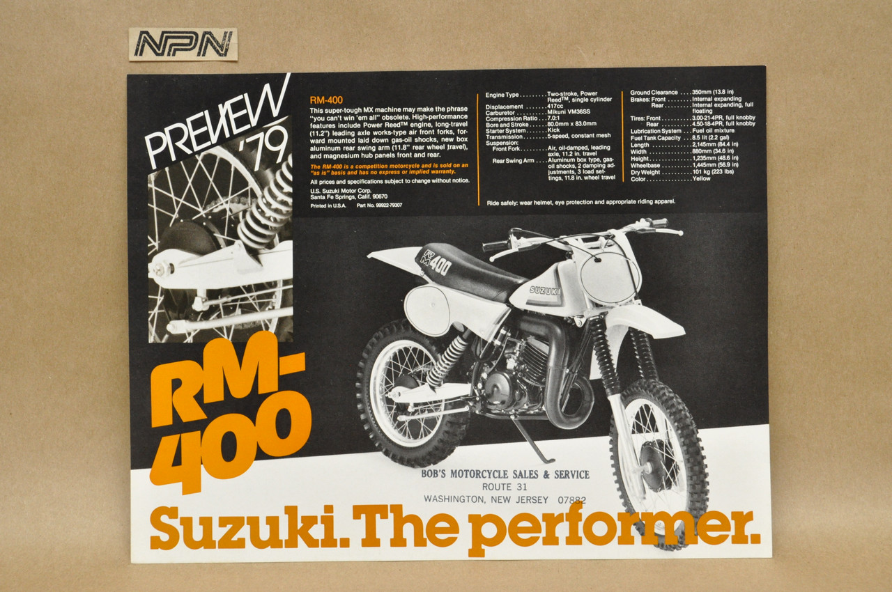 Vintage NOS 1979 Suzuki RM250 RM400 Motocross Brochure Motorcycle Dealer Specs