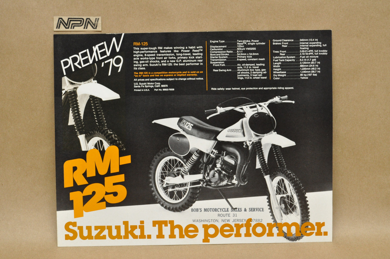Vintage NOS 1979 Suzuki RM125 RM100 Motocross Preview Brochure Dealer Specs