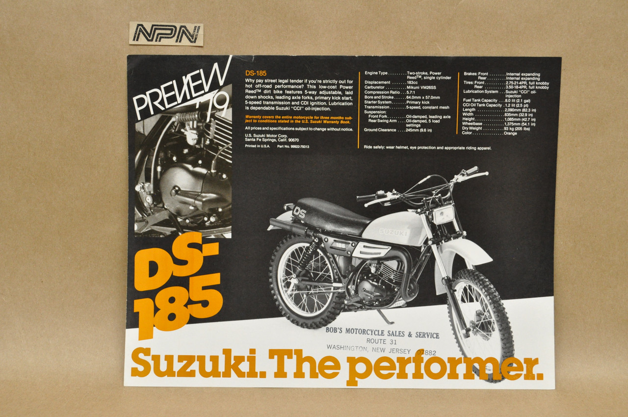 Vintage NOS 1979 Suzuki DS125 DS185 Motorcycle Preview Brochure Dealer Specs