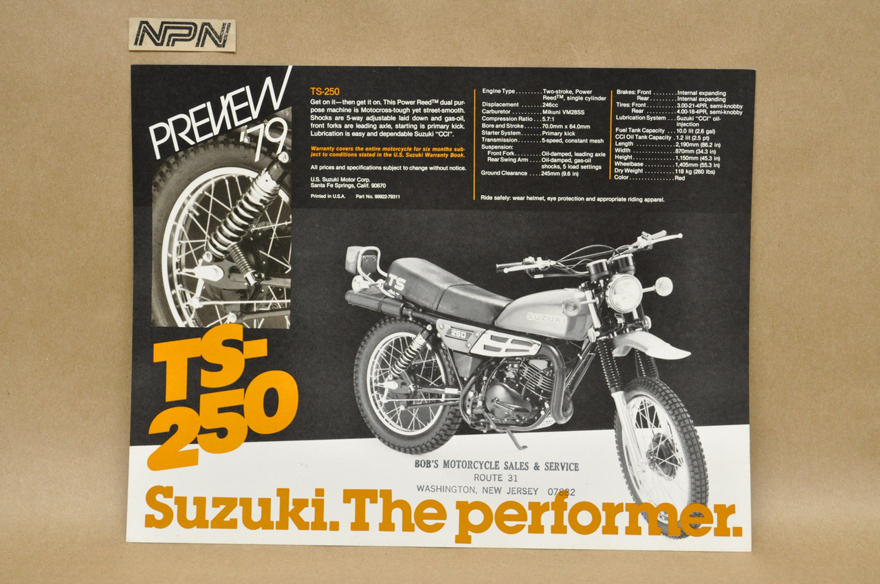 Vintage NOS 1979 Suzuki TS250 TS185 Motorcycle Preview Brochure Dealer Specs